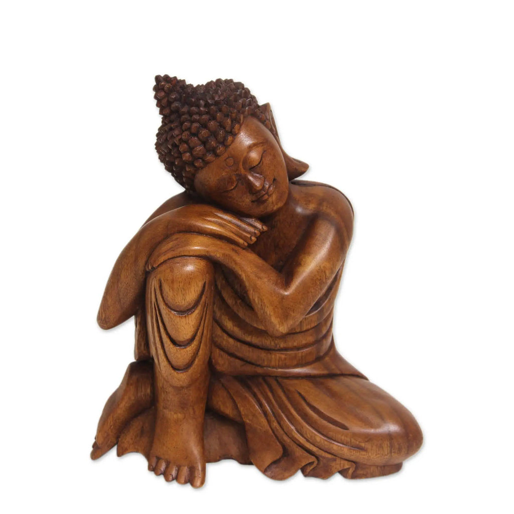 Relaxing Buddha Wood Statuette