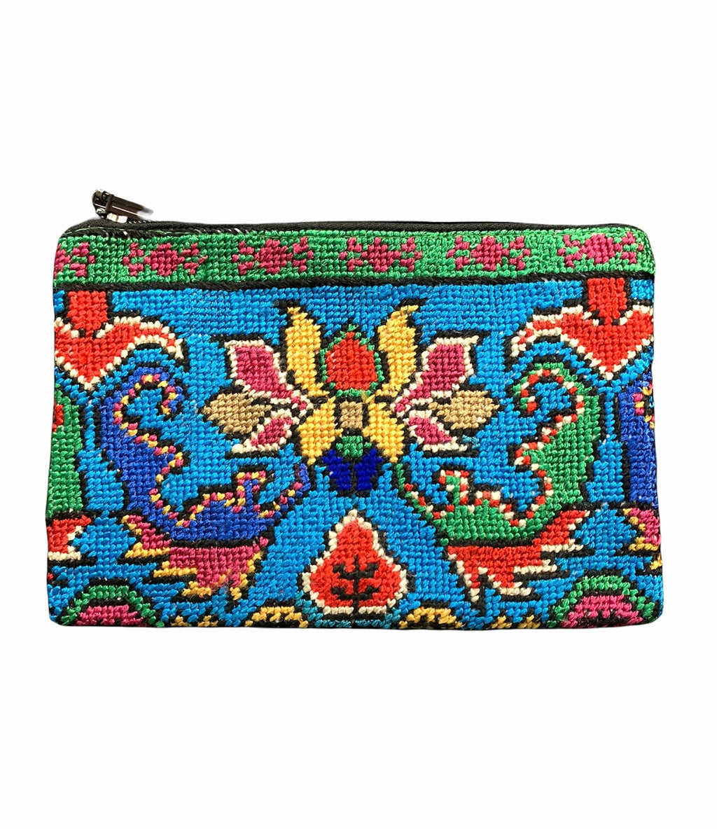 Blue Cotton Flower Needle Point Clutch