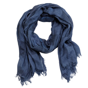 Soft Solid Scarf with Feather Fringe Blue