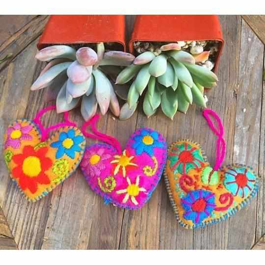 Corazon Heart Embroidered Ornament - Mexico