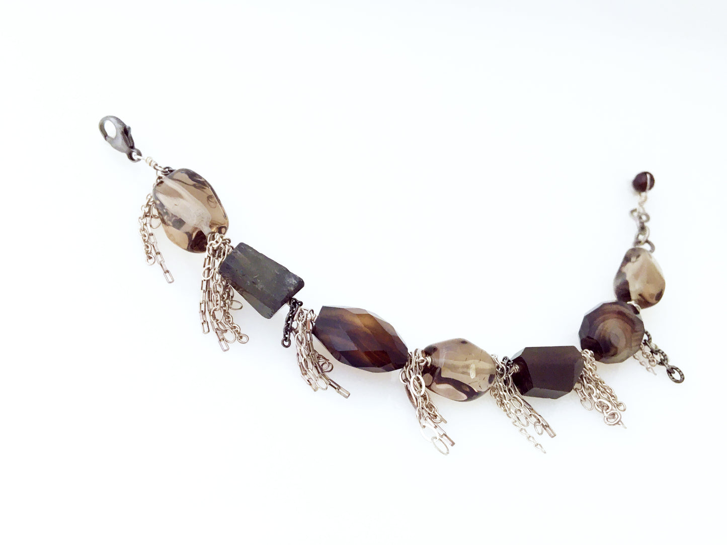 Smokey Topaz, Moon Stone, Sterling Silver & Agate Bracelet