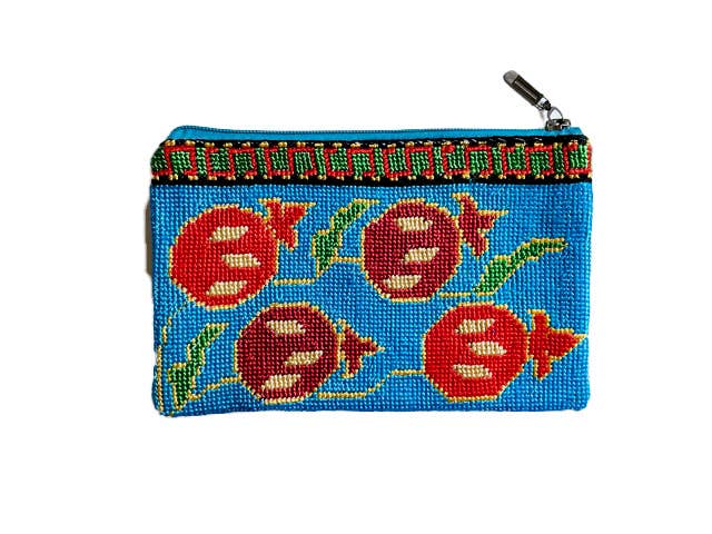 Blue Pomegranate Needle Point Clutch